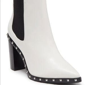 White Chelsea Boot with black trim & medal stud details